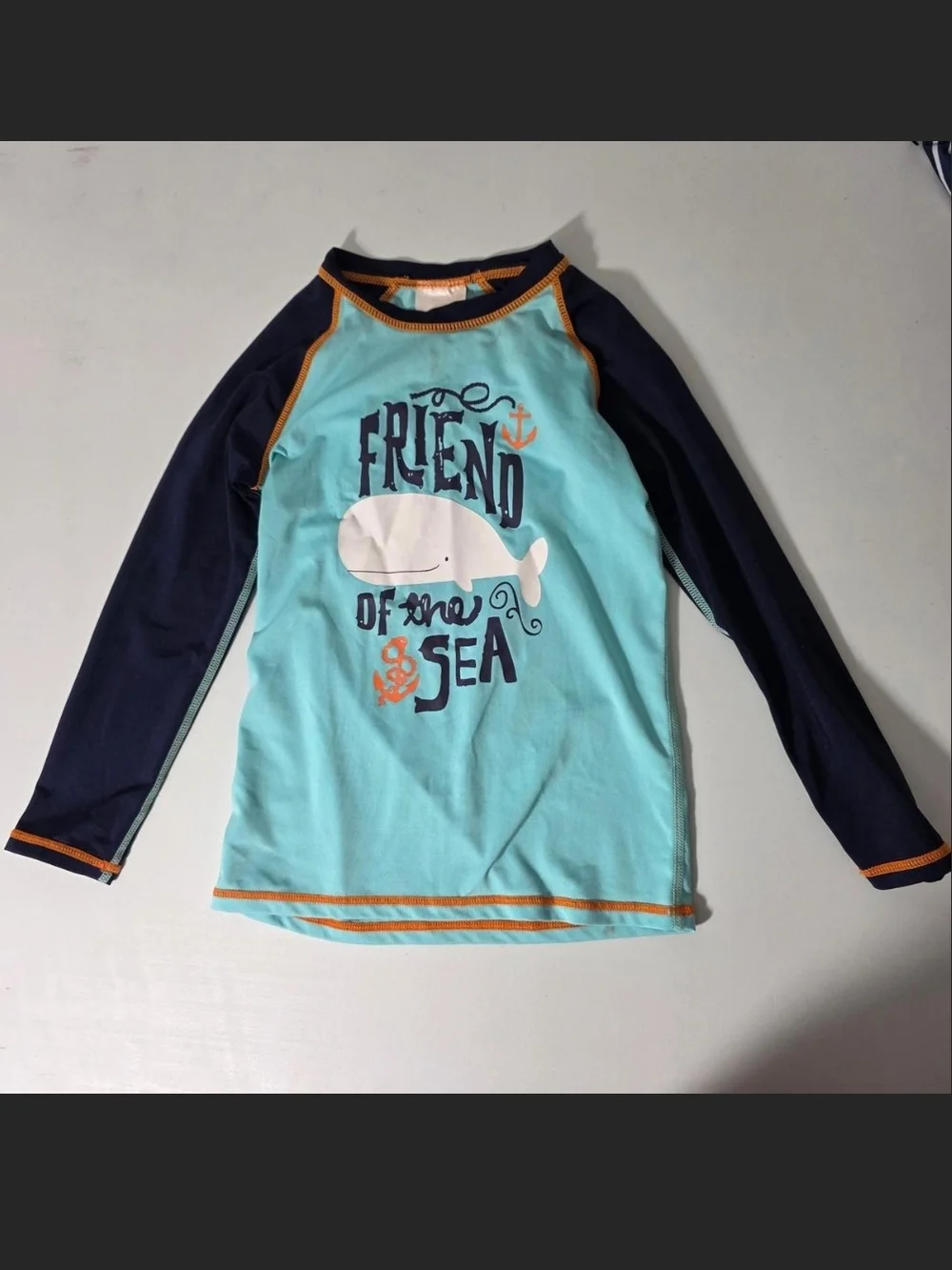 Kids Long Sleeve Rashguard - Light Blue & Navy 'Friend of the Sea' Design